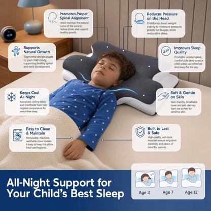 Kids Memory Foam Neck Pillow Ergonomic Cervical Support