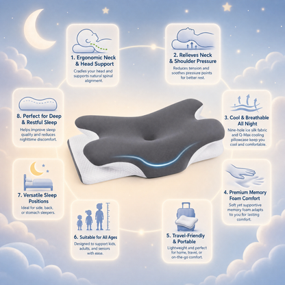 Kids Memory Foam Neck Pillow Ergonomic Cervical Support