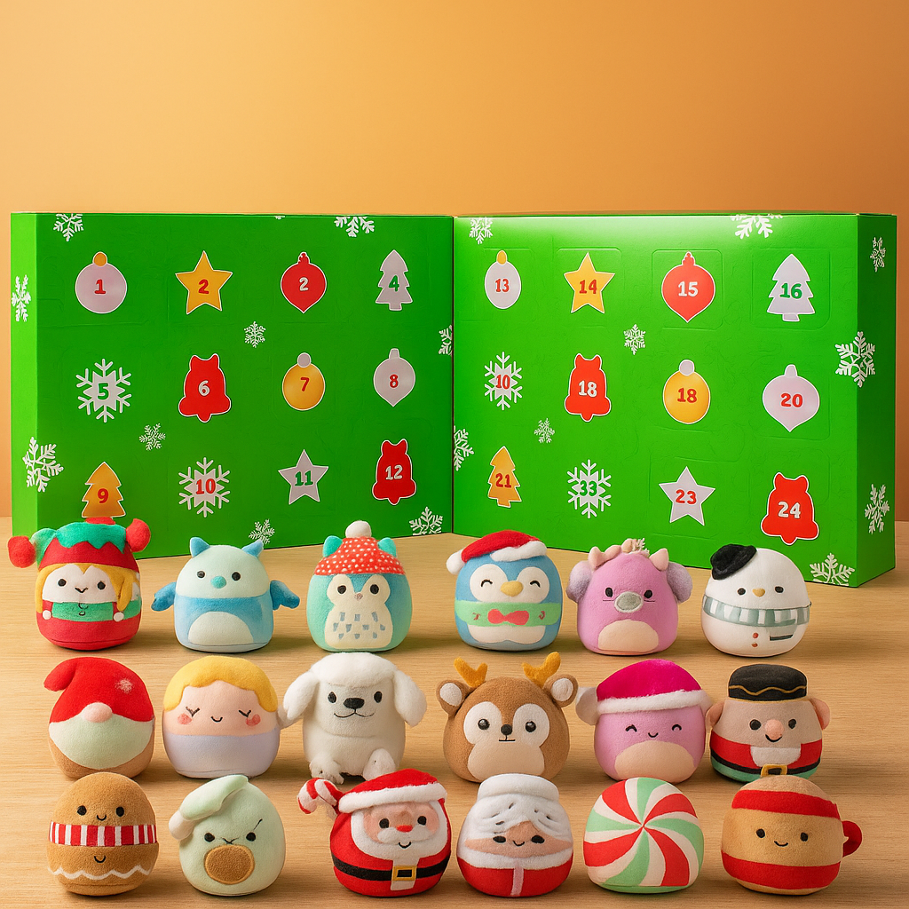 Plush Christmas Advent Calendar Set 24 Soft Holiday Figures 0