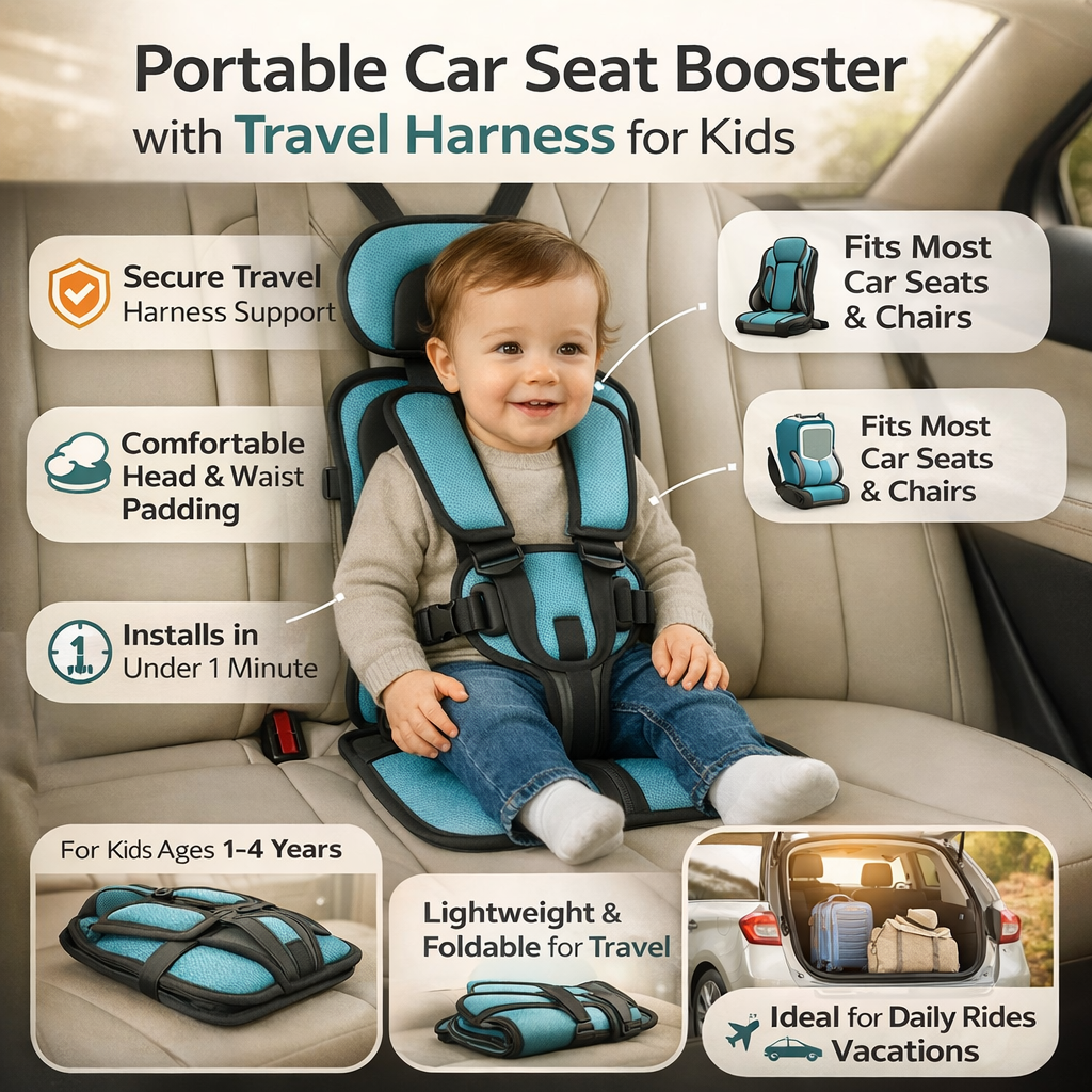 Elevador Portátil para Asiento de Auto para Niños - Arnés de Viaje para Seguridad