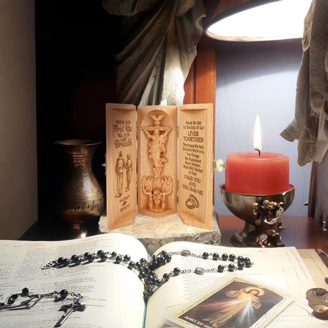 Religious Decor Carved Prayer Sculpture Devotional Display