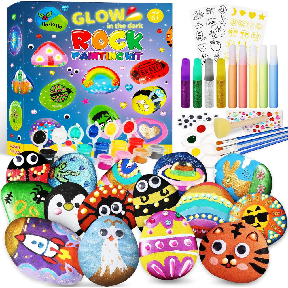 Rock Painting Kit Glow Dark Kids Craft Set DIY Art Supplies