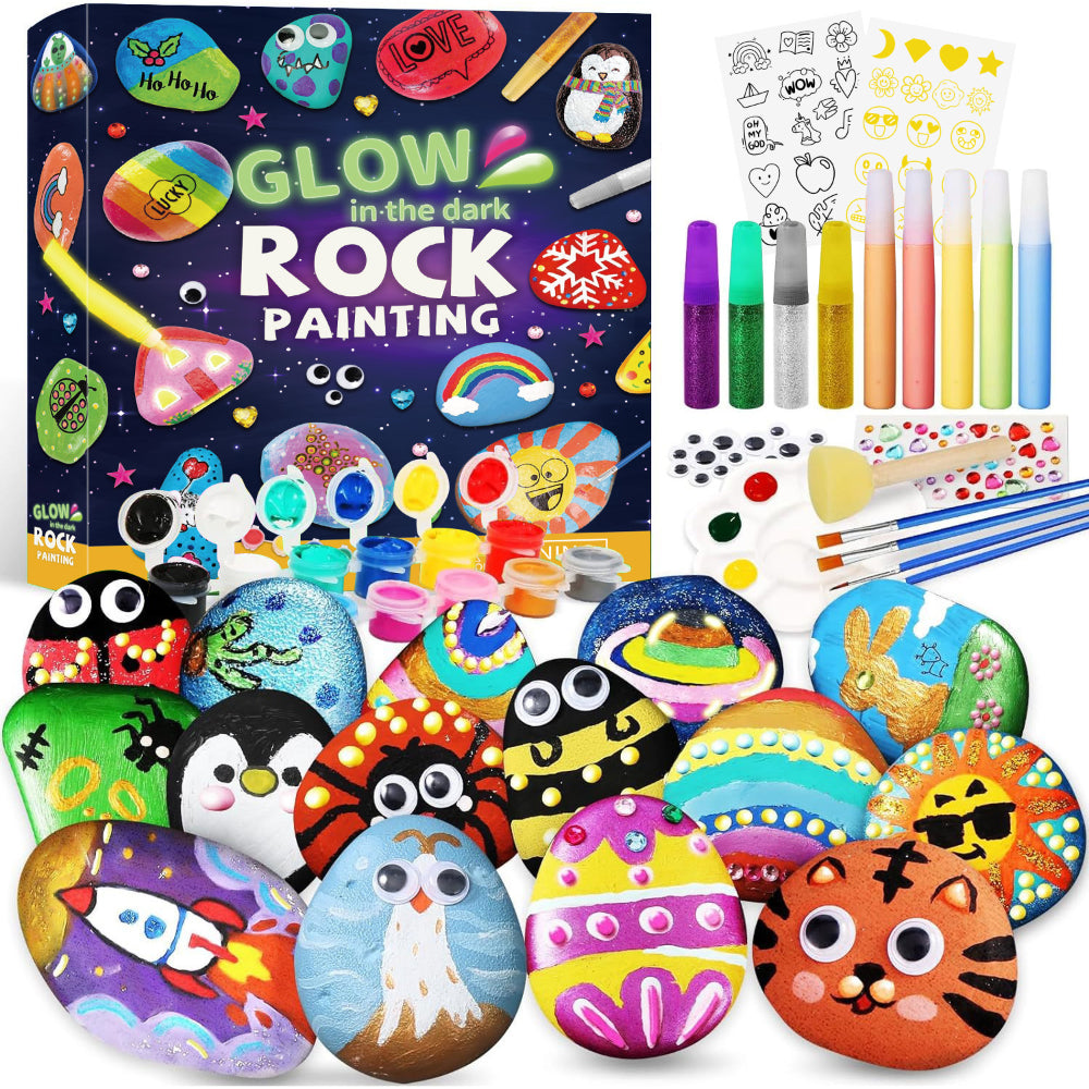 Rock Painting Kit Glow Dark Kids Craft Set DIY Art Supplies