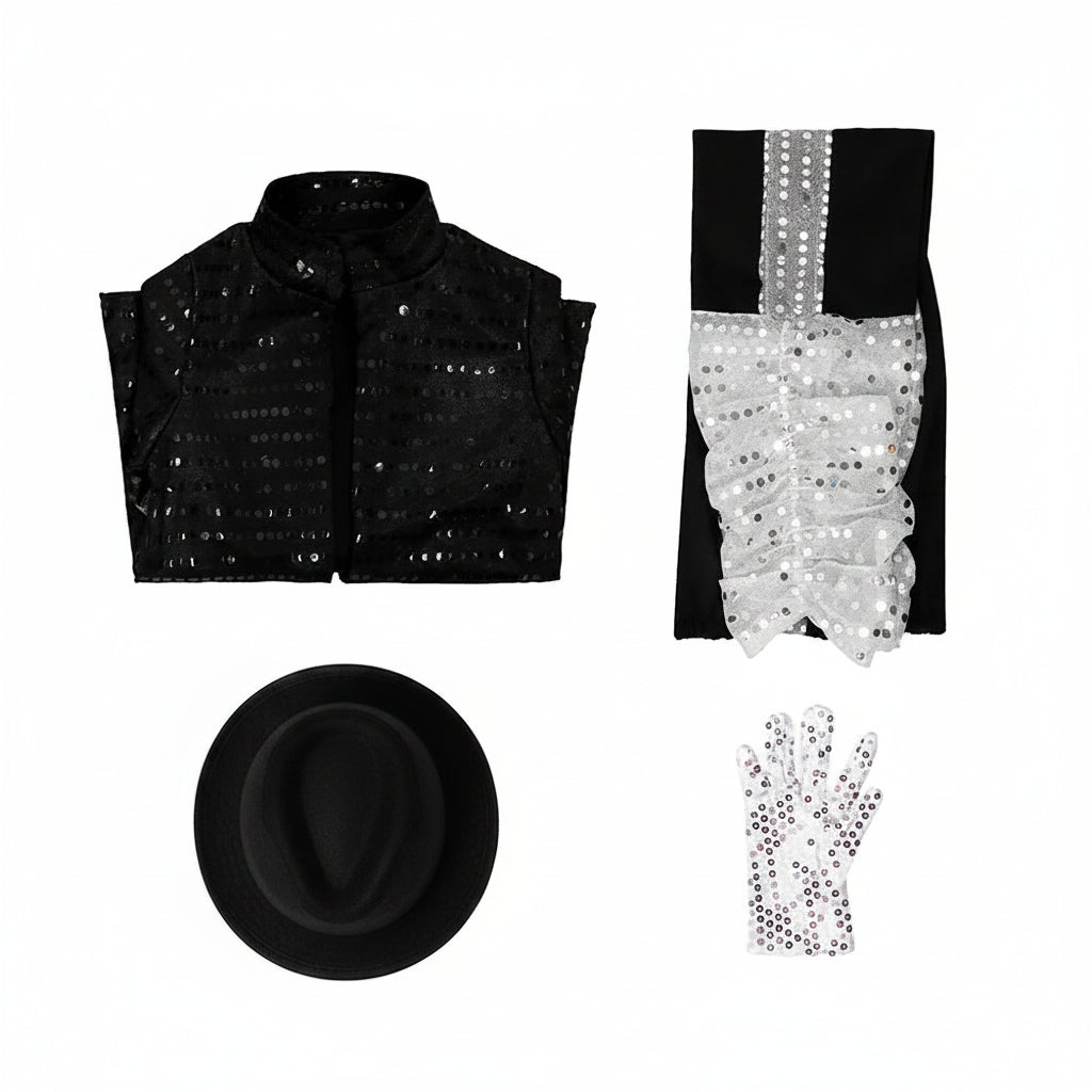 Halloween Costumes Kids Dance Outfit Black Jacket Hat Set