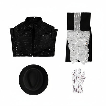 Halloween Costumes Kids Dance Outfit Black Jacket Hat Set