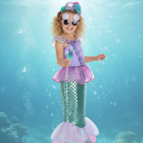Halloween Costumes Girls Mermaid Dress Tail Outfit Kids Set