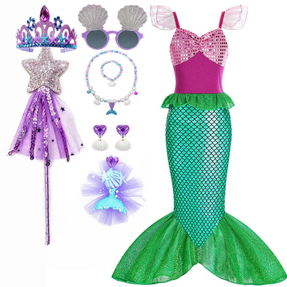 Halloween Costumes Girls Mermaid Dress Tail Outfit Kids Set