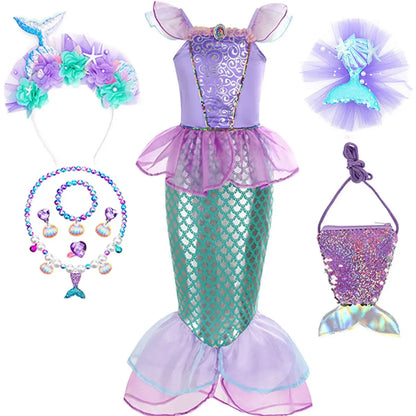 Halloween Costumes Girls Mermaid Dress Tail Outfit Kids Set