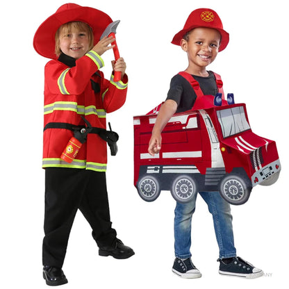 Halloween Costume Kids Firefighter Set Backpack Hat