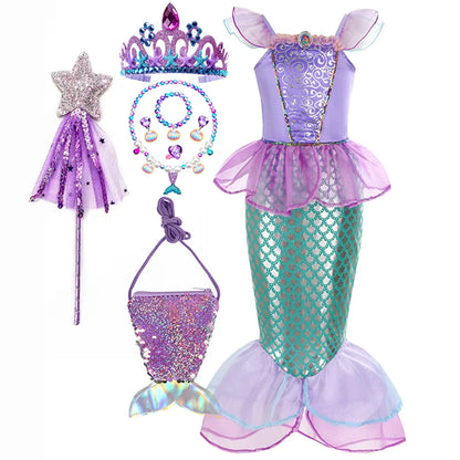 Halloween Costumes Girls Mermaid Dress Tail Outfit Kids Set