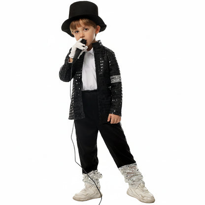 Halloween Costumes Kids Dance Outfit Black Jacket Hat Set