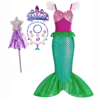 Halloween Costumes Girls Mermaid Dress Tail Outfit Kids Set