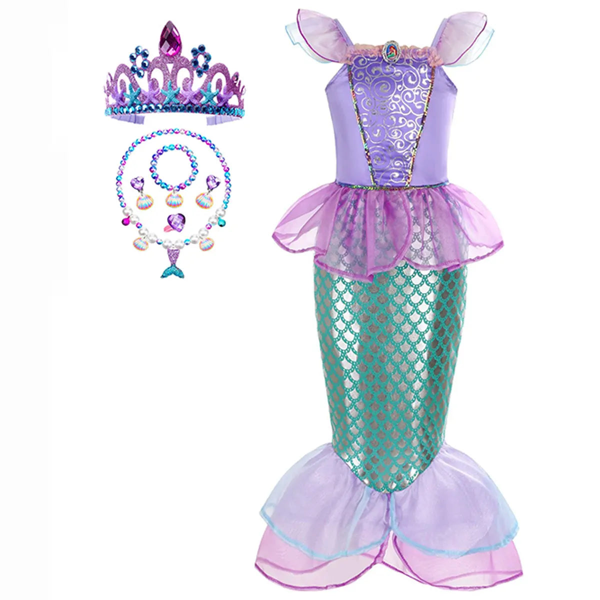 Halloween Costumes Girls Mermaid Dress Tail Outfit Kids Set