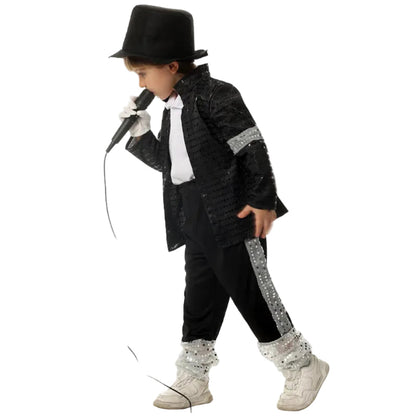 Halloween Costumes Kids Dance Outfit Black Jacket Hat Set