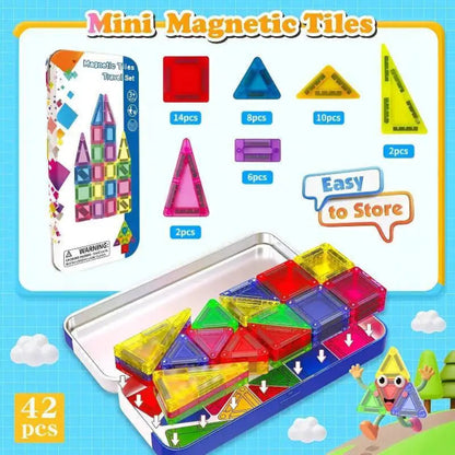Magnetic Building Tiles Mini Travel Set Kids Educational Toy Blocks