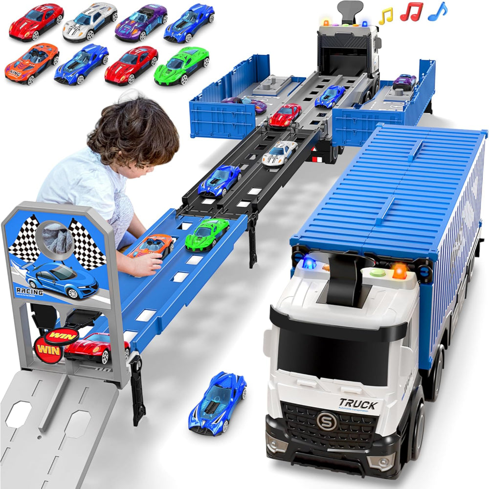 Kids Toys Race Track Transport Truck Playset Ejector Vehicle Set