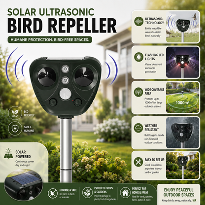 Bird Repeller Deterrent Solar Ultrasonic Outdoor Garden