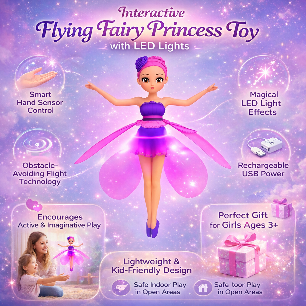 Flying Fairy Princess Toy Rechargeable LED Hand Sensor Kids
