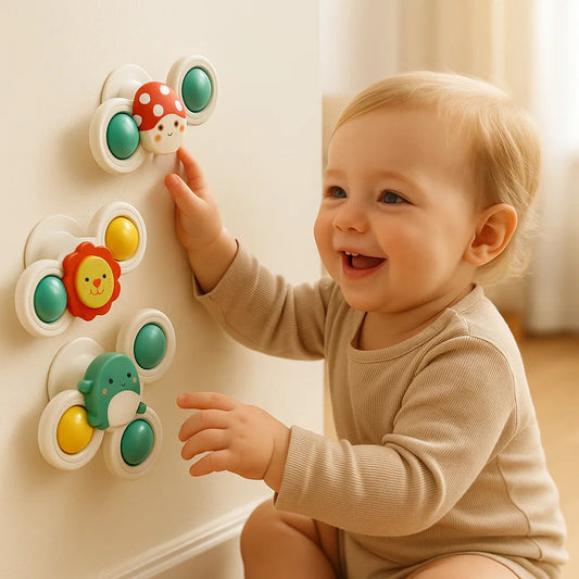 Suction Cup Spinning Toy Set for Babies - 3 Colorful Educational Toys 0
