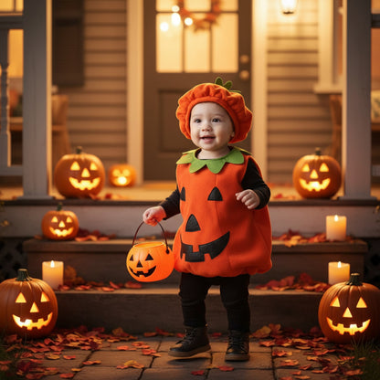 Halloween Costumes Toddler Pumpkin Romper Hat Set