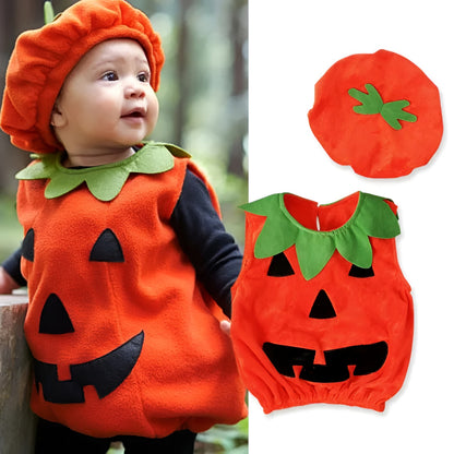 Halloween Costumes Toddler Pumpkin Romper Hat Set