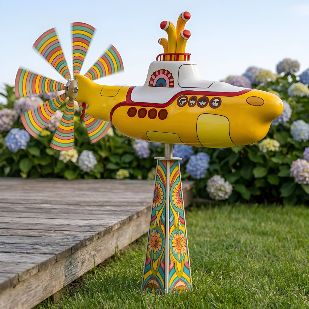 Wind Spinner Garden Yard Art Submarine Outdoor Decor