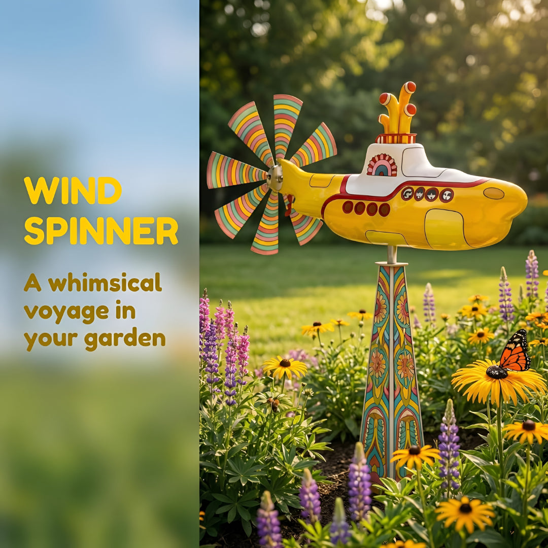 Wind Spinner Garden Yard Art Submarine Outdoor Decor