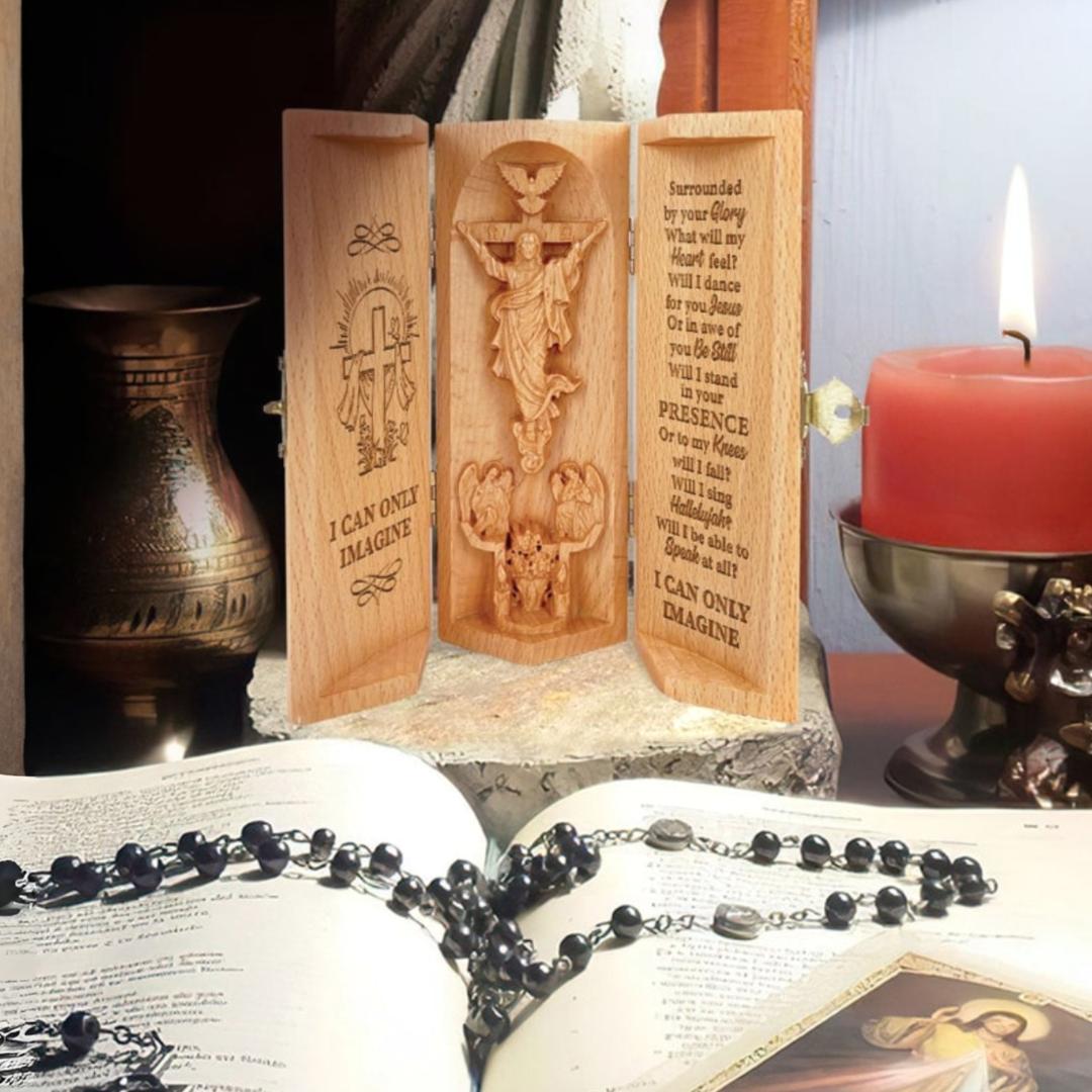 Wooden Sculpture Glory Heart Religious Openable Statue