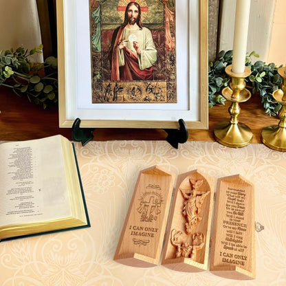 Wooden Sculpture Glory Heart Religious Openable Statue