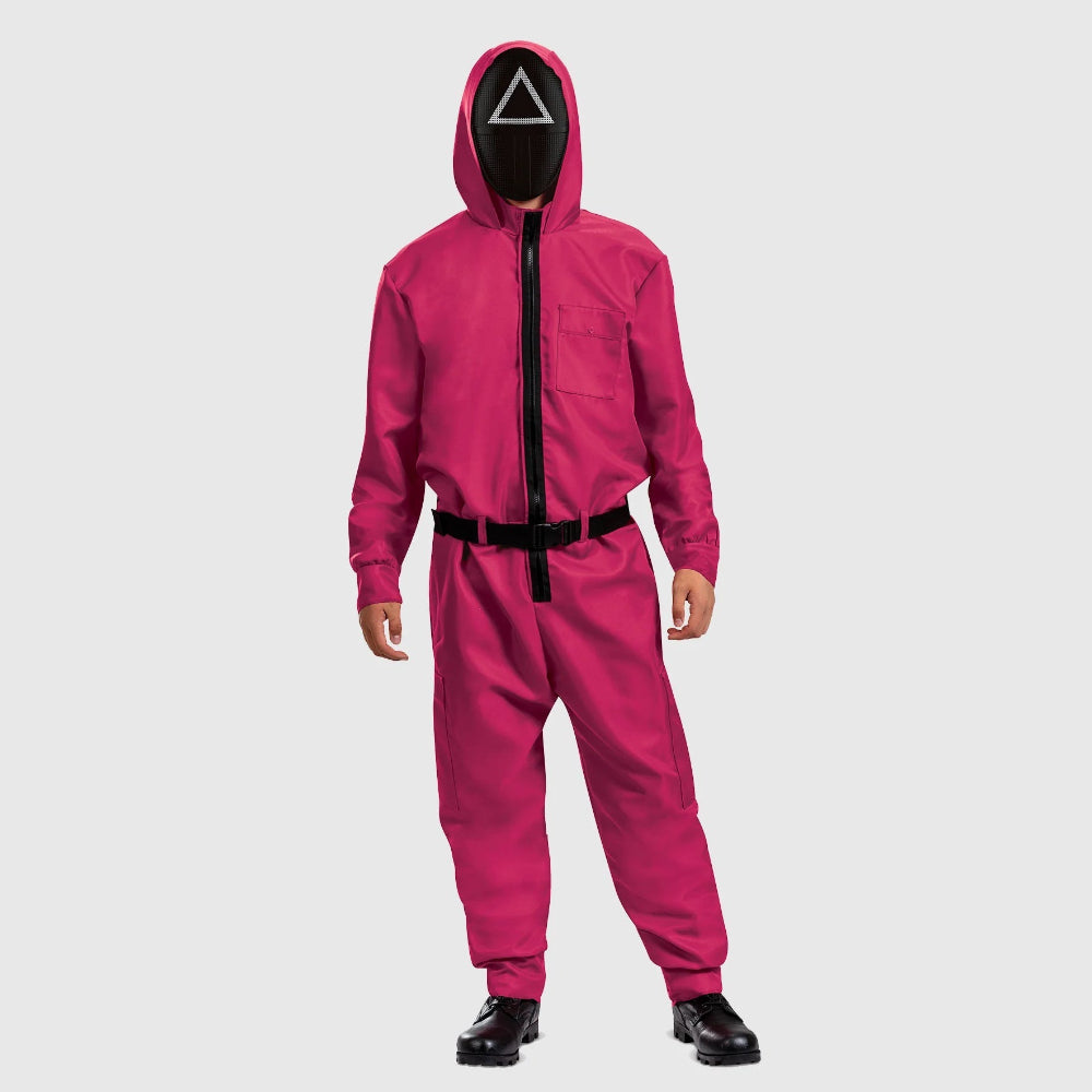 Halloween Costumes Adult Pink Guard Jumpsuit Cosplay Mask Set