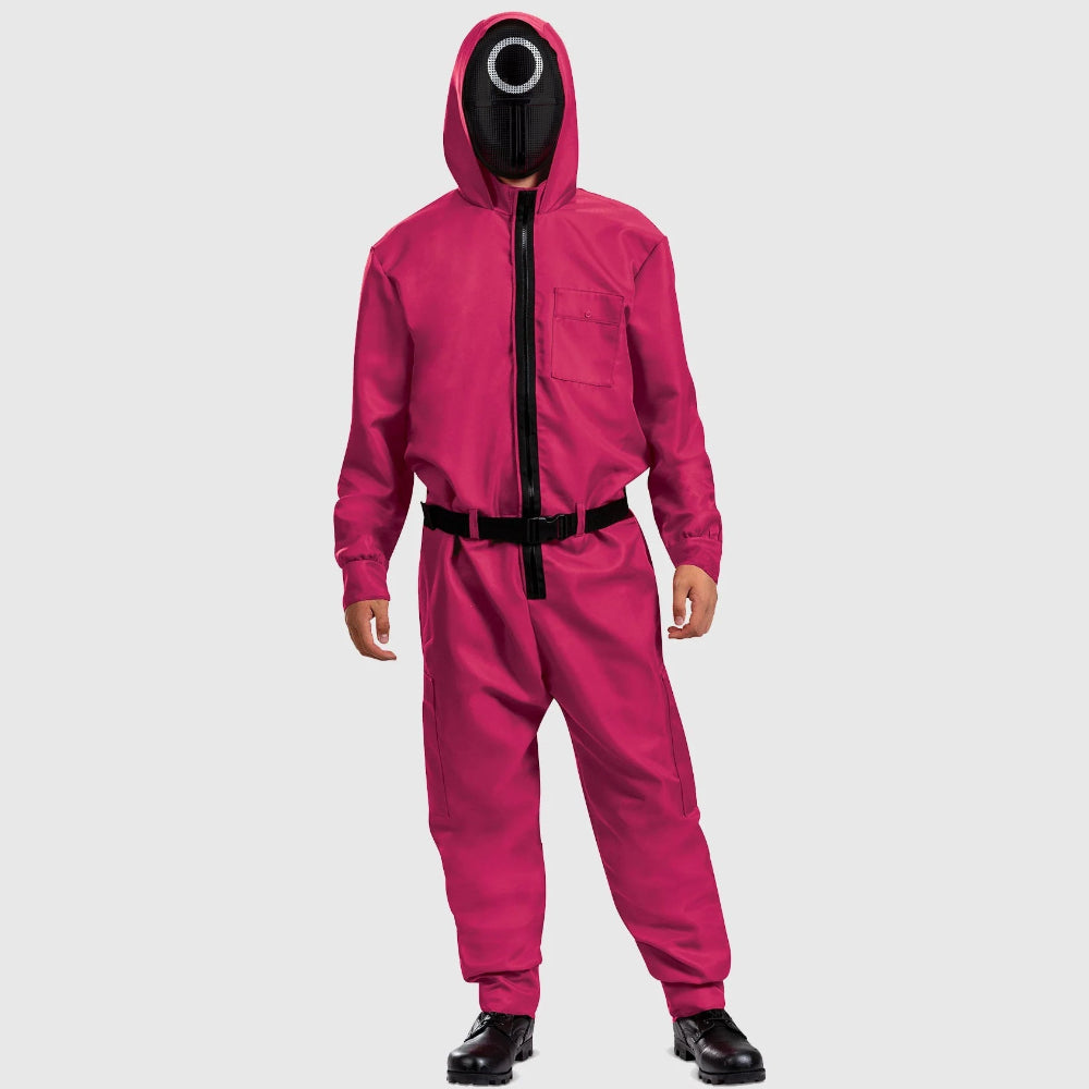 Halloween Costumes Adult Pink Guard Jumpsuit Cosplay Mask Set