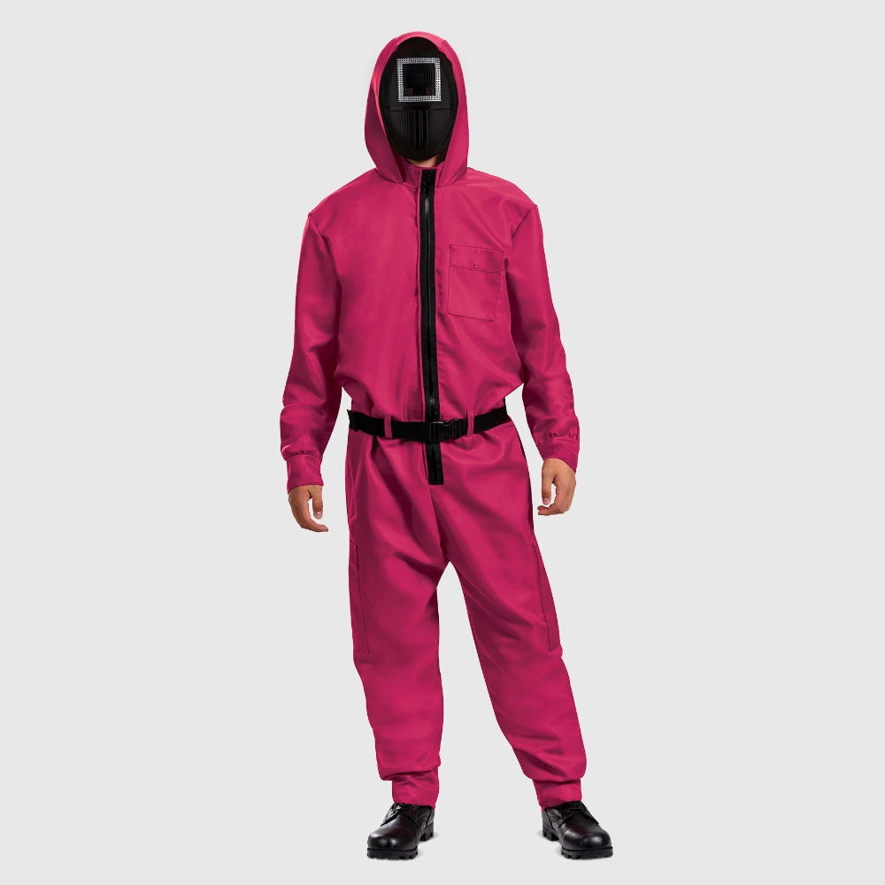Halloween Costumes Adult Pink Guard Jumpsuit Cosplay Mask Set