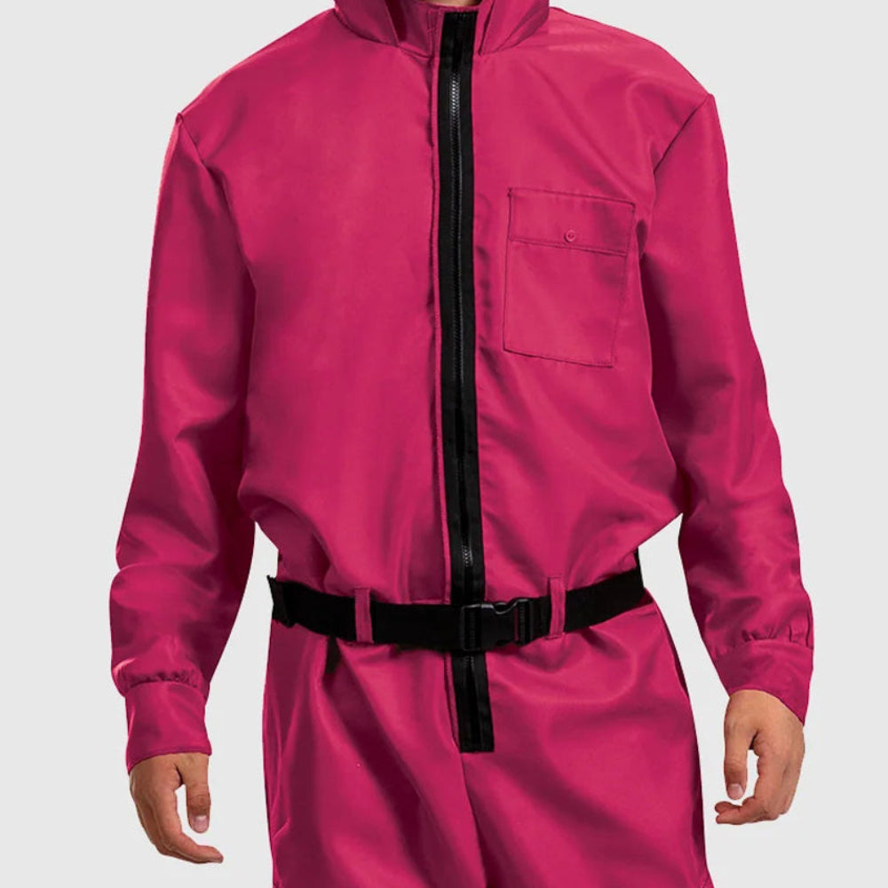 Halloween Costumes Adult Pink Guard Jumpsuit Cosplay Mask Set