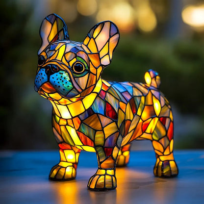 Colorful Stained Glass Dog Lamp Room Decor - Image 1