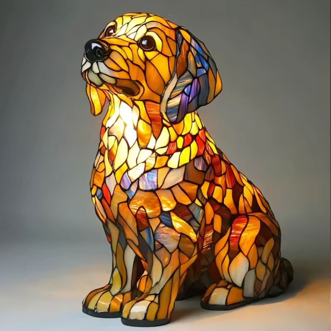 Colorful Stained Glass Dog Lamp Room Decor - Image 12