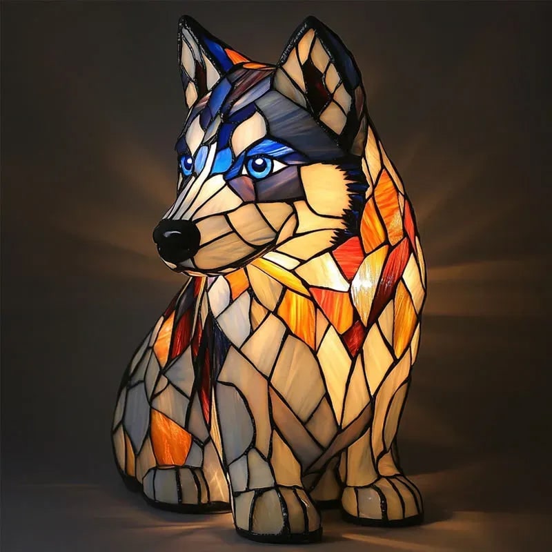 Colorful Stained Glass Dog Lamp Room Decor - Image 13