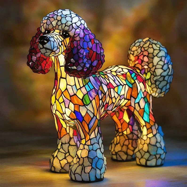 Colorful Stained Glass Dog Lamp Room Decor - Image 15