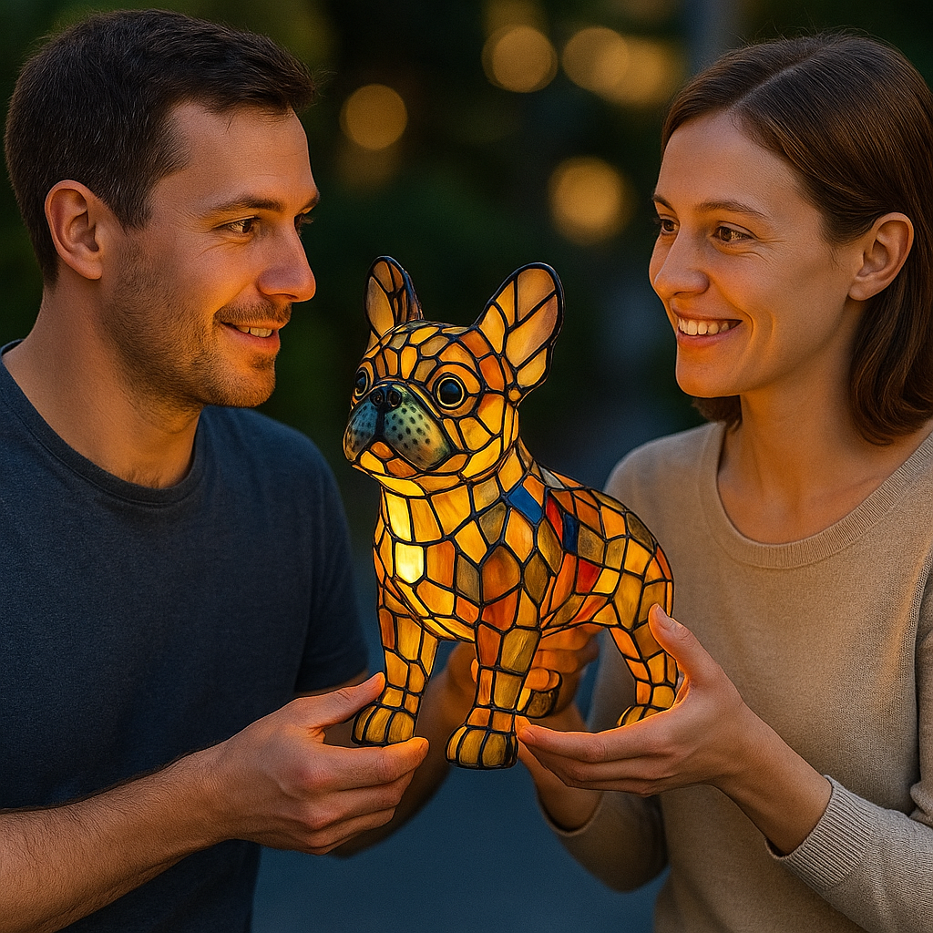 Colorful Stained Glass Dog Lamp Room Decor - Image 2