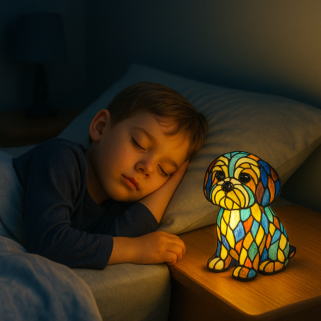 Colorful Stained Glass Dog Lamp Room Decor - Image 3
