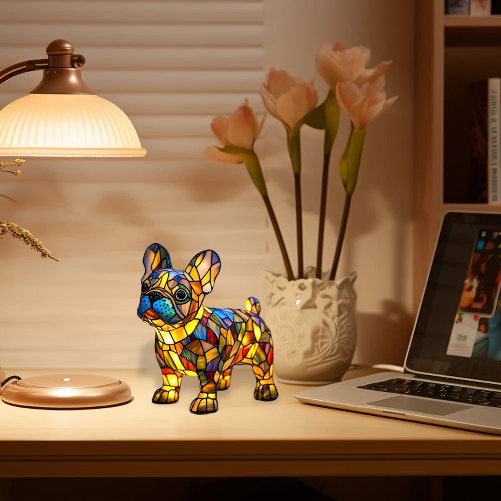 Colorful Stained Glass Dog Lamp Room Decor - Image 4