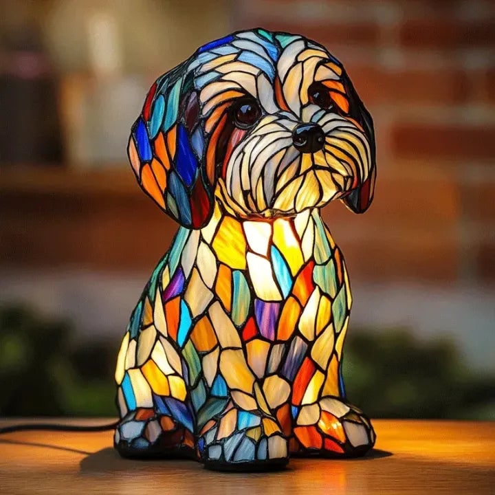 Colorful Stained Glass Dog Lamp Room Decor - Image 6