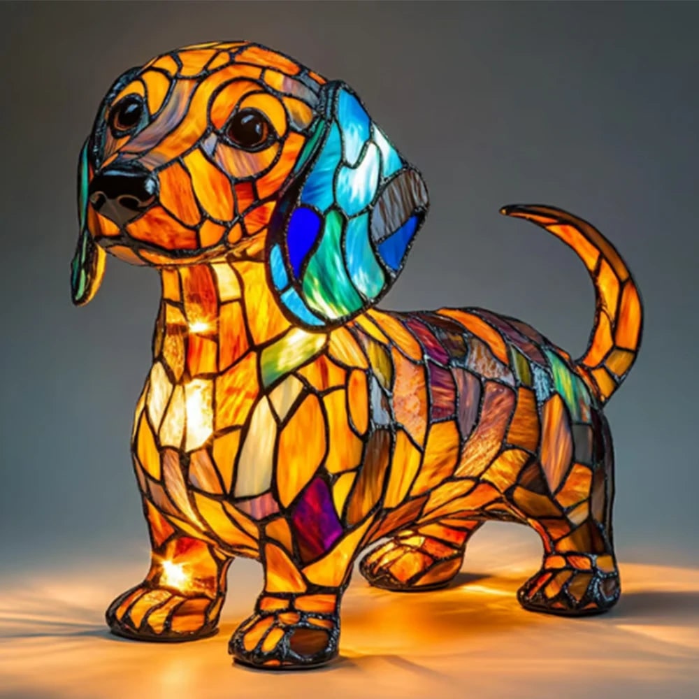 Colorful Stained Glass Dog Lamp Room Decor - Image 7