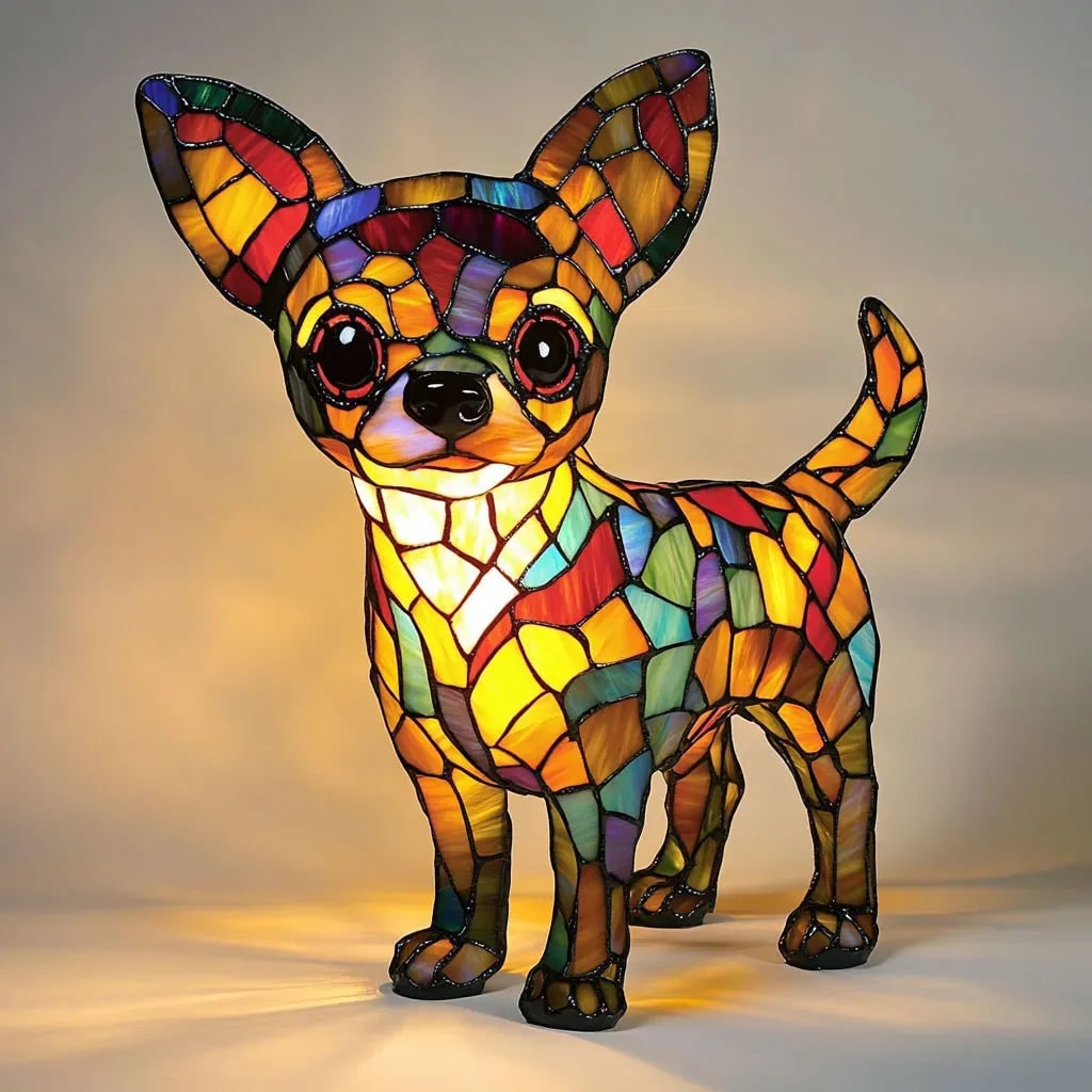 Colorful Stained Glass Dog Lamp Room Decor - Image 8