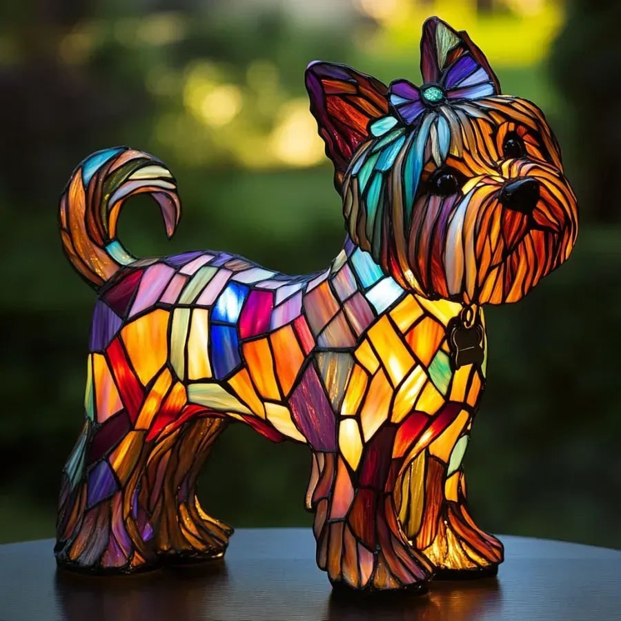 Colorful Stained Glass Dog Lamp Room Decor - Image 9