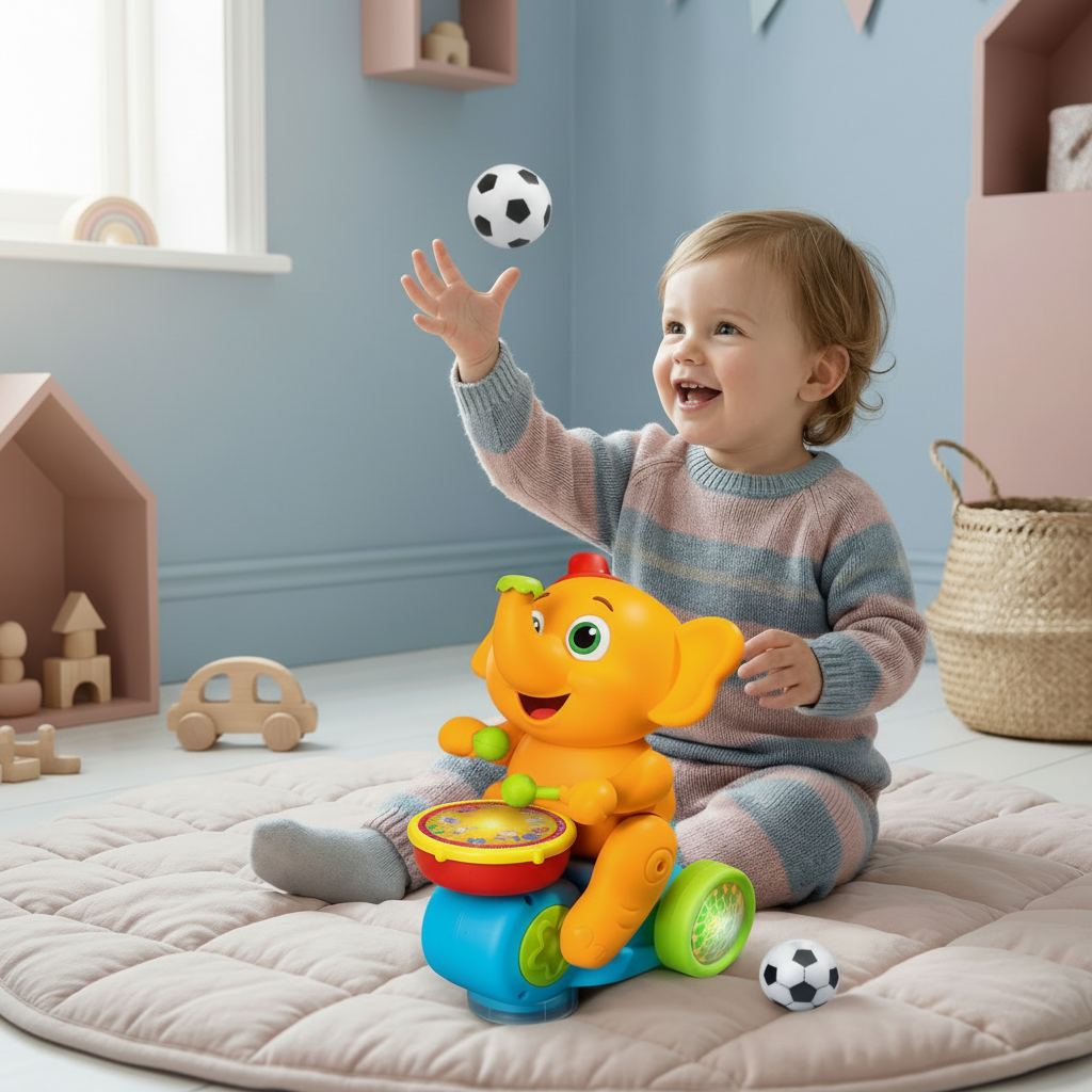 Zabawka słonik z latającą piłeczką