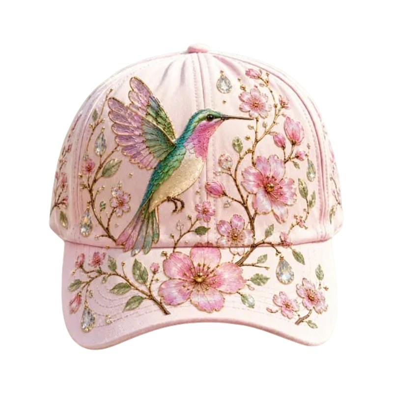 Embroidered Floral Baseball Cap and Bee Design - Image 1
