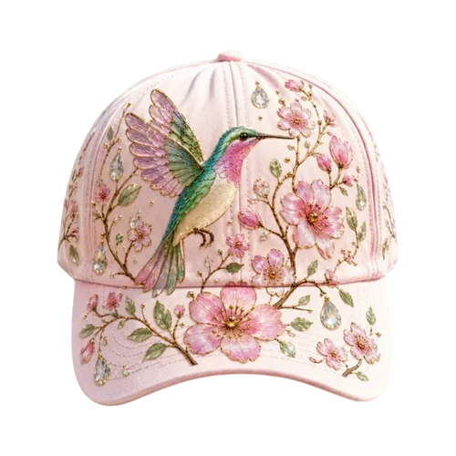 Embroidered Floral Baseball Cap and Bee Design - Image 1