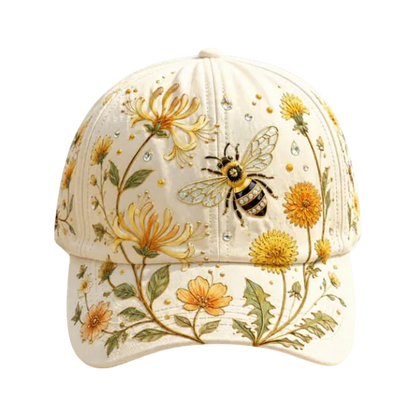 Embroidered Floral Baseball Cap and Bee Design - Image 2