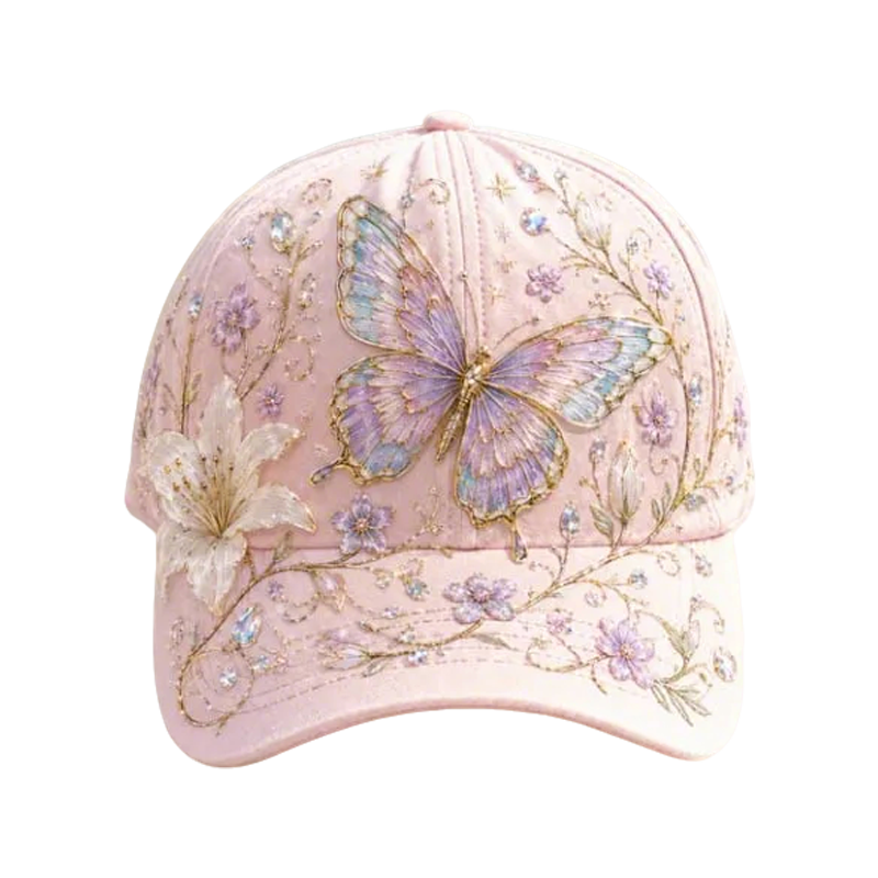 Embroidered Floral Baseball Cap and Bee Design - Image 5