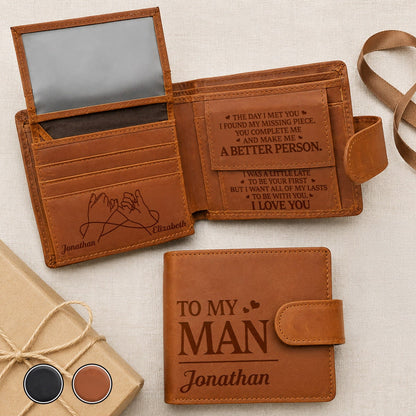 Engraved Leather Wallet Men's Personalized Custom Design Gift Idea - Image 1